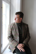 Patrick blazer, gulgrøn m. pink tern, Yorkshire Tweed