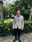 London blazer, ren silke, lys grå pepita houndstooth