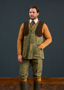 Rutland Mens Tweed Shooting Waistcoat, dark moss