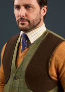 Rutland Mens Tweed Shooting Waistcoat, dark moss