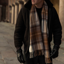 Halstørklæde, beige tartan tern, uld