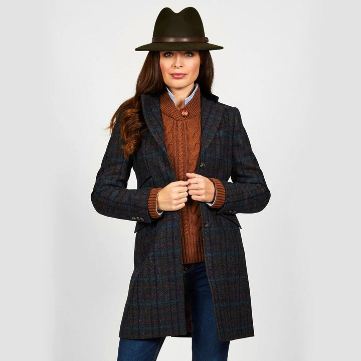 Tori 3/4 Ladies Coat frakke af Yorkshire Tweed, navy multicheck