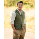 Wales tweed vest, Harris Tweed, olivengrøn med blå/brun overtern
