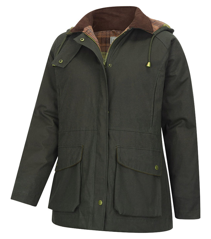 Kelso Ladies Wax Jacket, oilskinsjakke m. hætte, olivengrøn