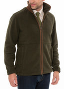 Aylsham Windblock fleece jakke med læderdetaljer, grøn