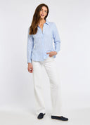 Butterfly Women’s Long Sleeve Linen Shirt, blå/hvid stribet