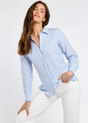 Butterfly Women’s Long Sleeve Linen Shirt, blå/hvid stribet