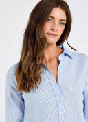 Butterfly Women’s Long Sleeve Linen Shirt, blå/hvid stribet