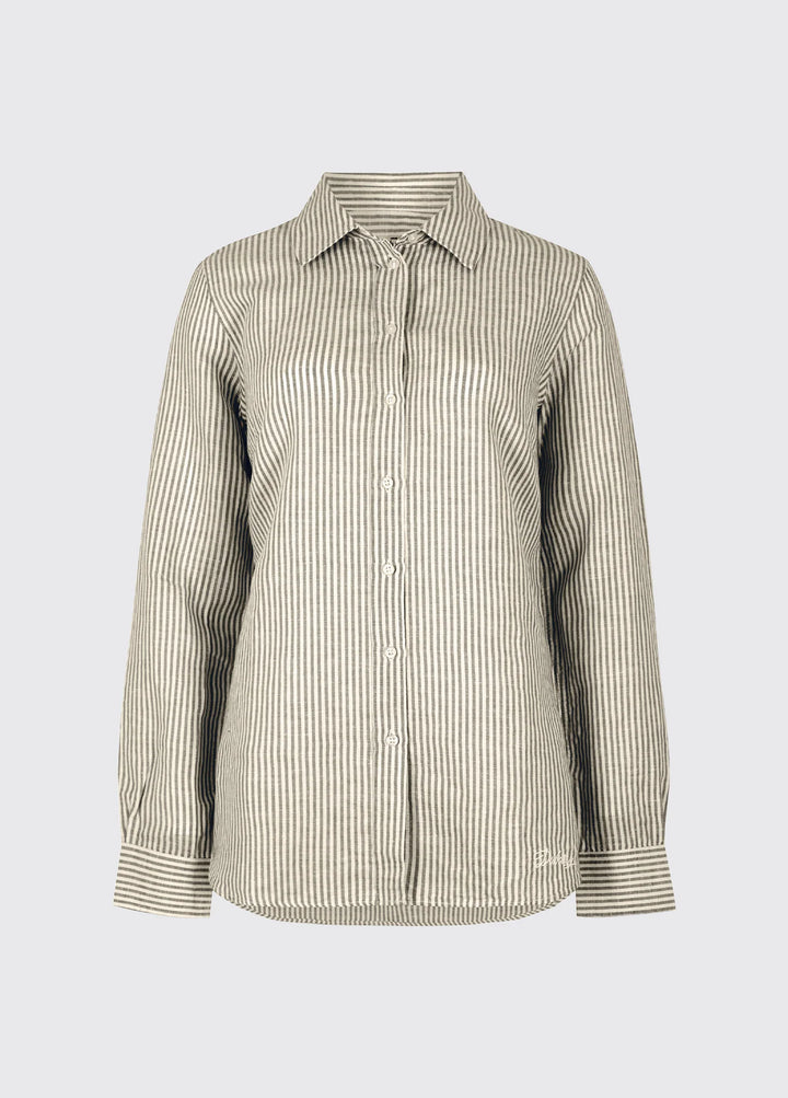 Butterfly Women’s Long Sleeve Linen Shirt, khaki/hvid stribet