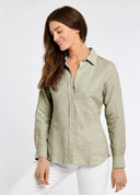 Butterfly Women’s Long Sleeve Linen Shirt, khaki/hvid stribet