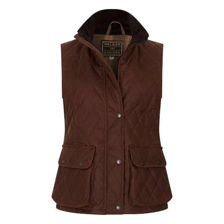 Haxby Ladies Wax Diamond Quilted Gilet vest, kastaniebrun