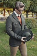 Henry Tweed Safari Blazer, mørk grøn melange