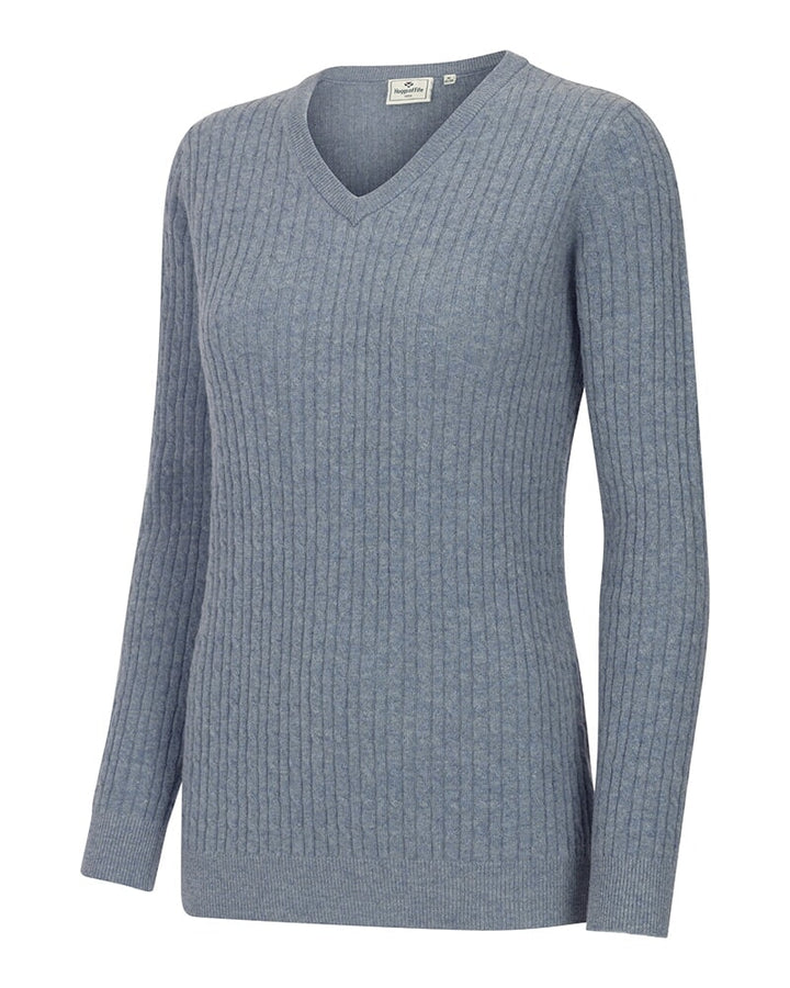 Lauder Ladies V-Neck Cable Pullover, blågrå