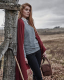 Lauder Ladies V-Neck Cable Pullover, blågrå