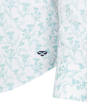 Thistle Print Shirt skorte med stretch, grønt print på hvid baggrund