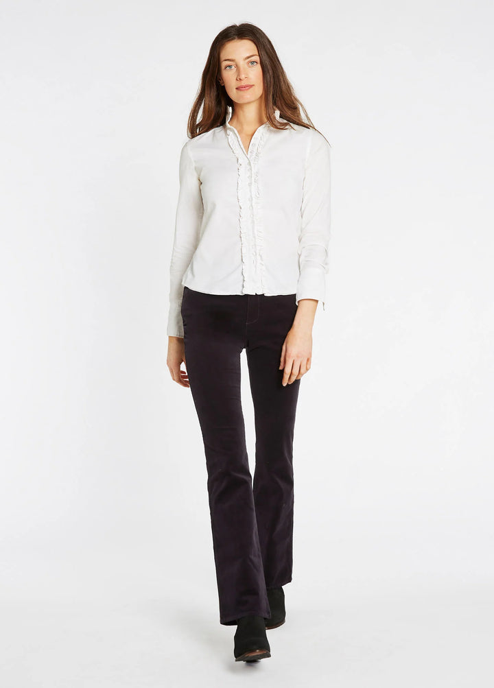 Elderflower, marineblå, ladies boot cut bukser, babyfløjl m. stretch
