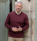 Stirling II pullover, bomuld, v-hals, berry red