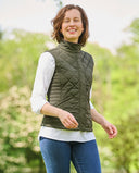Lily quiltet vest med fløjlsdetaljer, olivengrøn