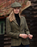 Country sixpence hat, derby tweed, navy stripe