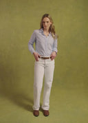 Butterfly Women’s Long Sleeve Linen Shirt, blå/hvid stribet