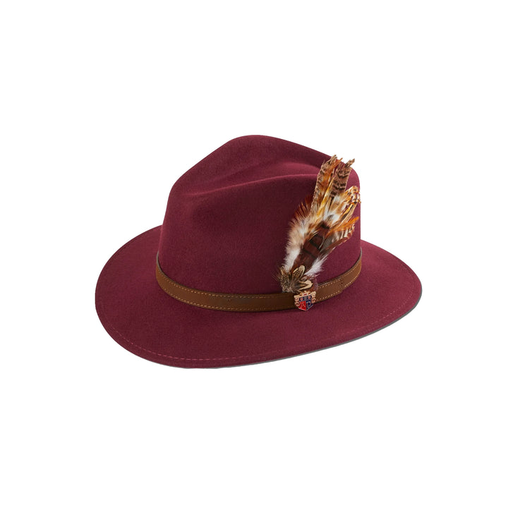 Richmond filt hat m. fjer, vinrød