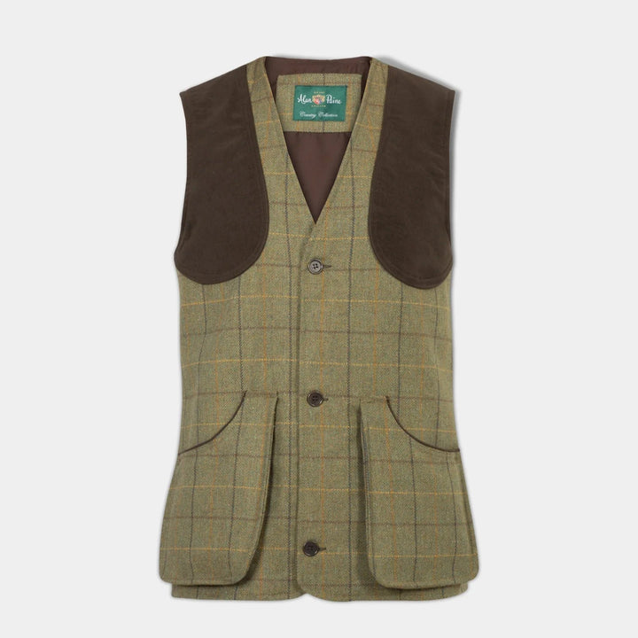 Rutland Mens Tweed Shooting Waistcoat, dark moss