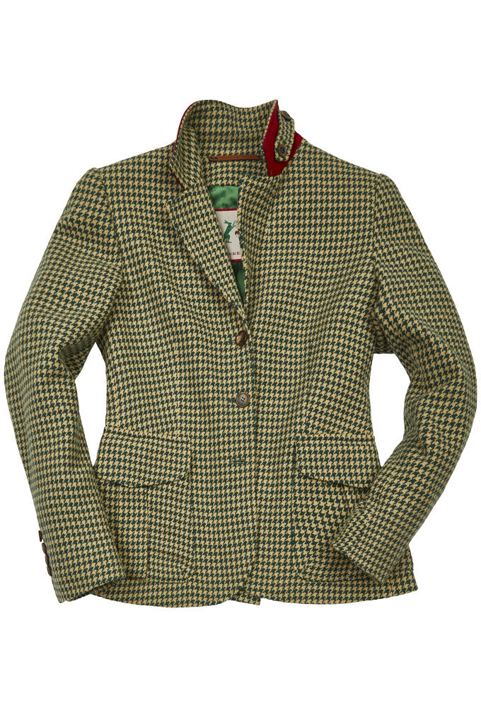 Hahnentritt tweed blazer, dame, grøn/beige houndstooth
