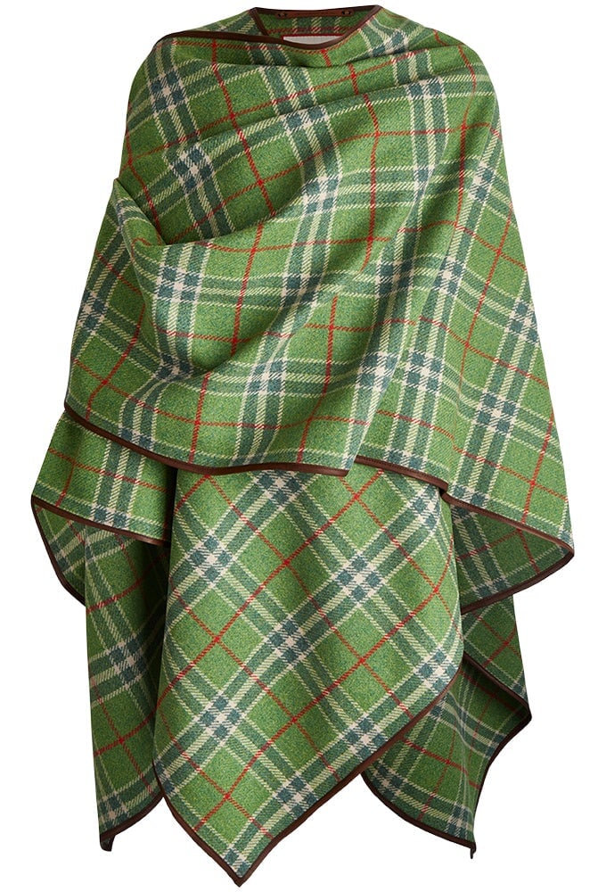 Tweed plaid Maria, grøn med læderkanter