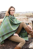 Tweed plaid Maria, grøn med læderkanter