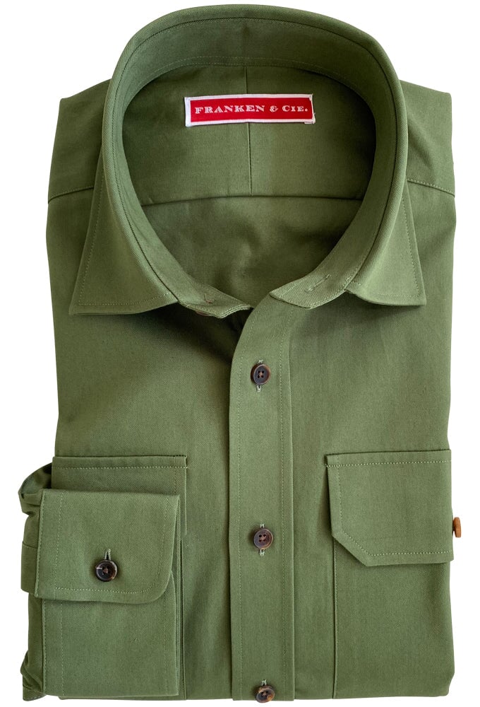 Skjorte Military, herre, twill, olivengrøn