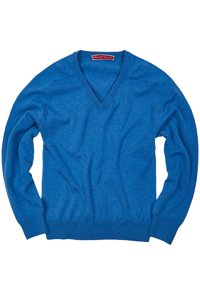 Franken & Cie Pullover V-hals, merinould, safirblå