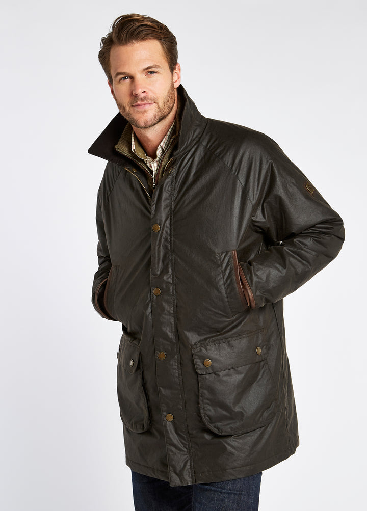 elite instruktør tirsdag Brunswick Mens Long Oilskin Jacket, mørkegrøn/verdigris med Primaloft –  Godsejeren.dk