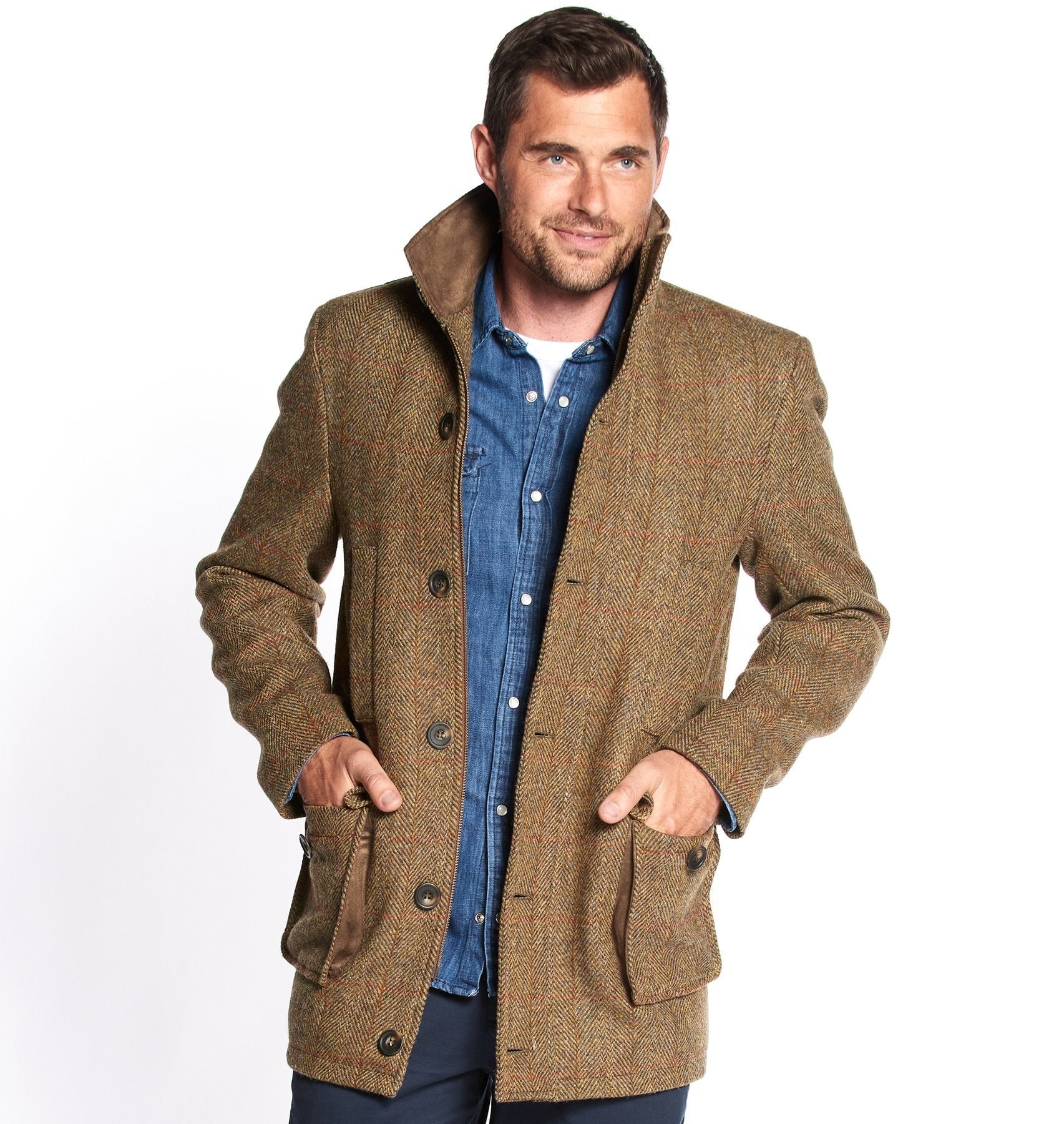 Boyd Field Coat Harris Tweed mustard herringbone Godsejeren