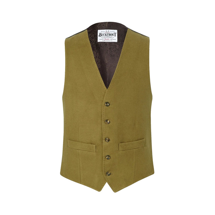 Moleskin Formal Waistcoat vest, dæmpet grøn, blød moleskin