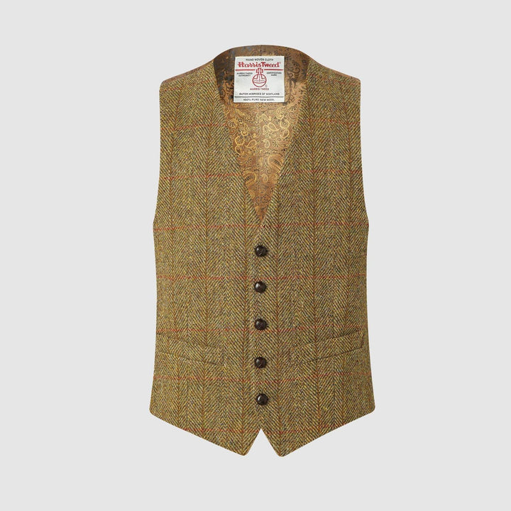 Iain vest, mustard, Harris Tweed