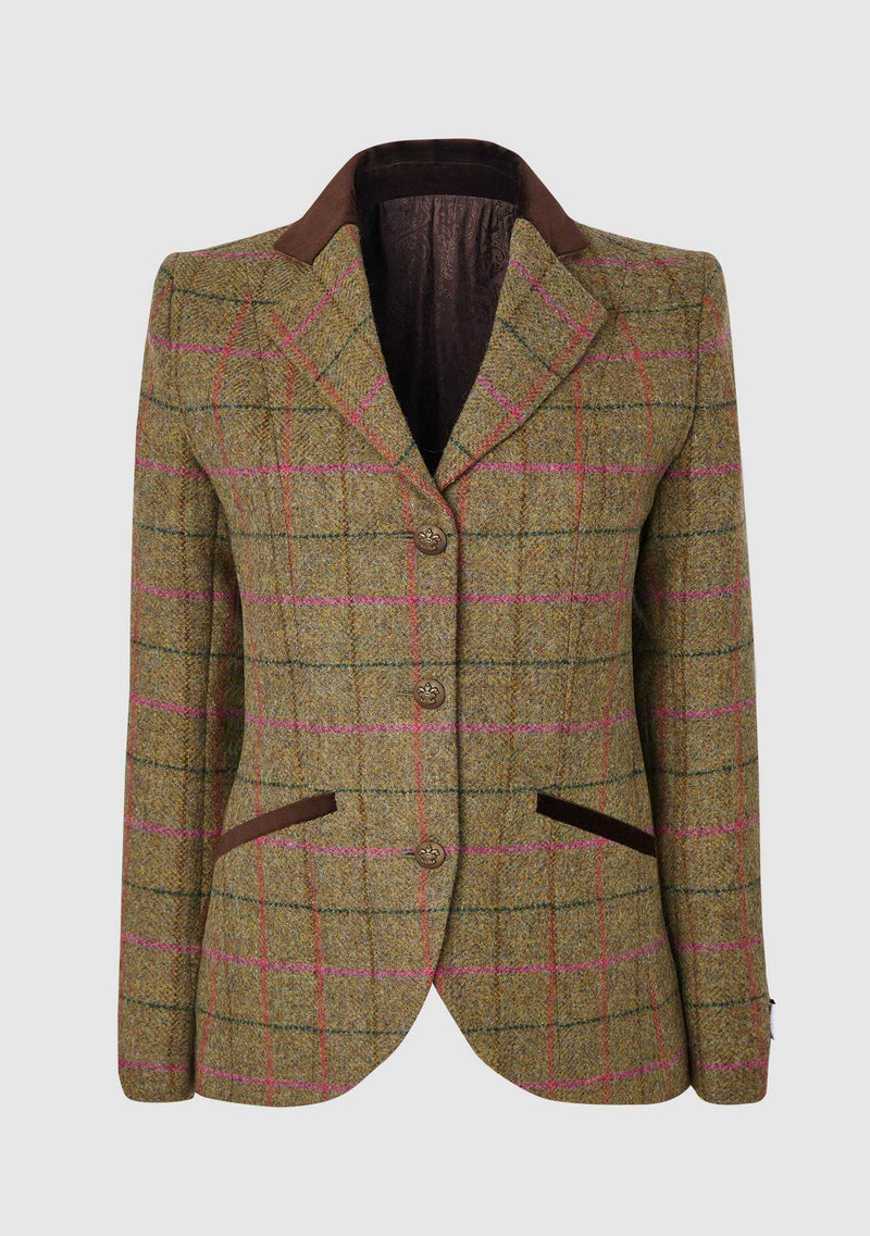 Louise Jacket Yorkshire Tweed, gulgrøn m. tern – Godsejeren.dk