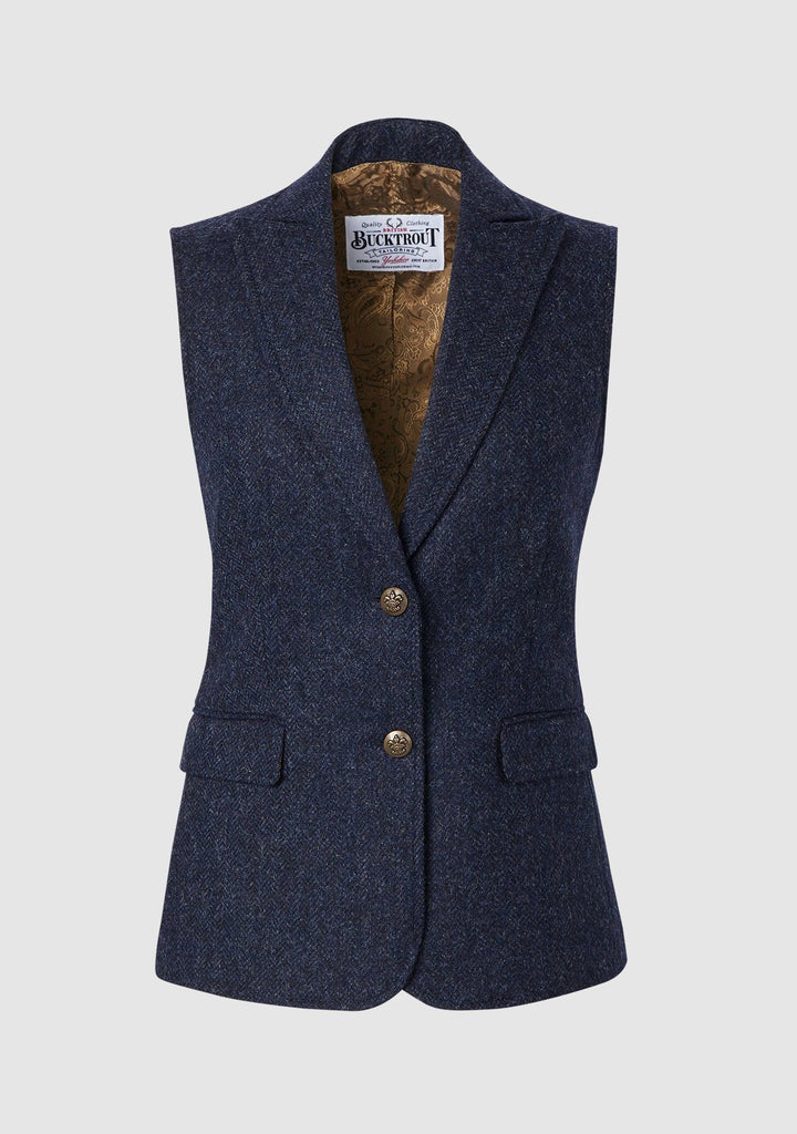 Pippa Waistcoat Yorkshire Tweed, blå herringbone