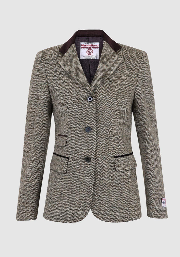 Sarah Jacket Harris Tweed, grågrøn herringbone, str. 18 (EU44) - sidste tilbage af en flot blazer