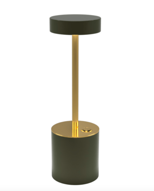 TakeMe I battery table lamp, olivengrøn/messing