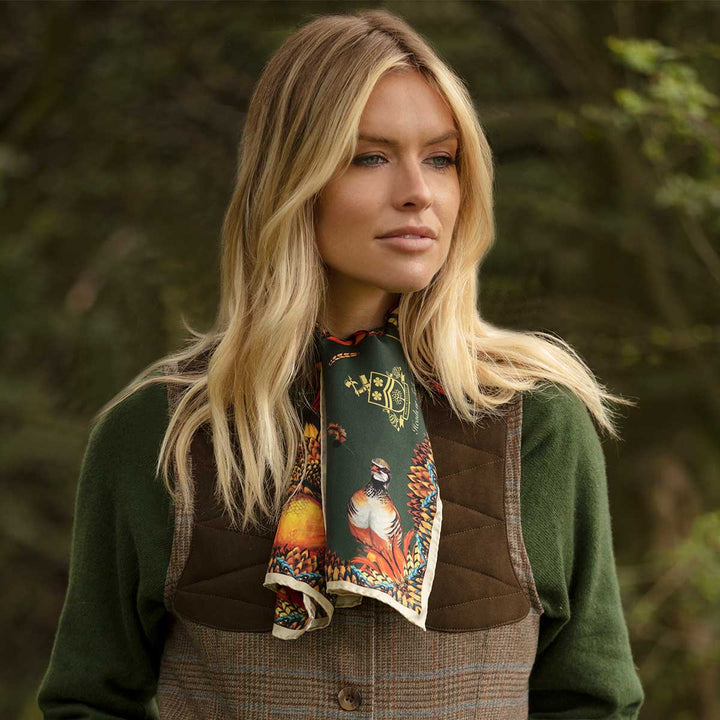 Heads or Tails Narrow silketørklæde, kaki (30x100cm)