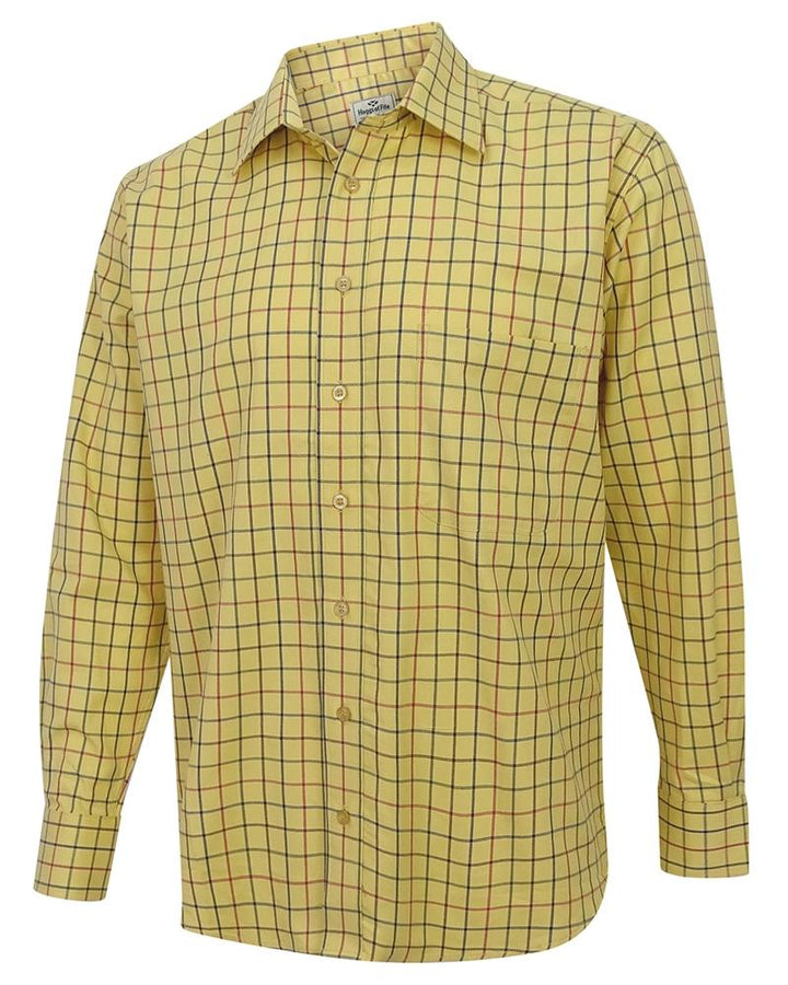 Governor Luxury Tattersall skjorte, gylden, navy/vinrød tern