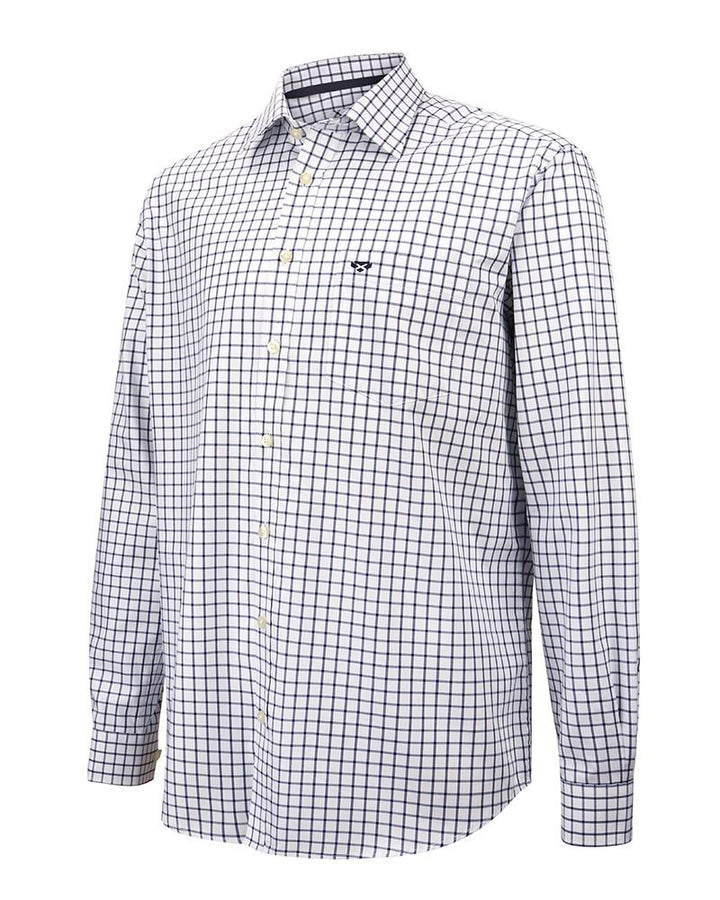 Turnberry twill skjorte, hvid/marineblå tern
