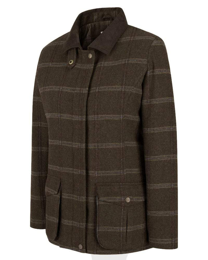 Musselburgh Ladies Tweed Field Coat jakke, brun m. bordeux tern