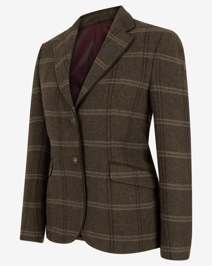 Musselburgh Ladies Tweed Hacking Jacket blazer, brun m. bordeux tern