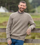 Jedburgh Crew Neck Cable Pullover, uldmix, oatmeal