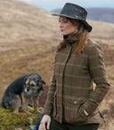 Musselburgh Ladies Tweed Field Coat jakke, brun m. bordeux tern