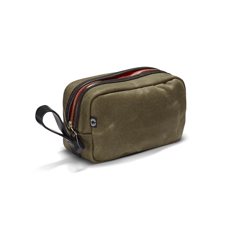 CROOTS Vintage Wash Bag, waxed kanvas, oliven